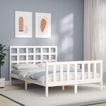 vidaXL Cadre de lit avec tête de lit blanc 140x200 cm bois massif