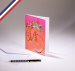 Carte double carnet de couleurs créée et imprimée en france sur papier certifié pefc - vélo fleuri