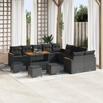 Ensemble de canapés de jardin de 14 pièces avec coussins noir poly rotin acacia