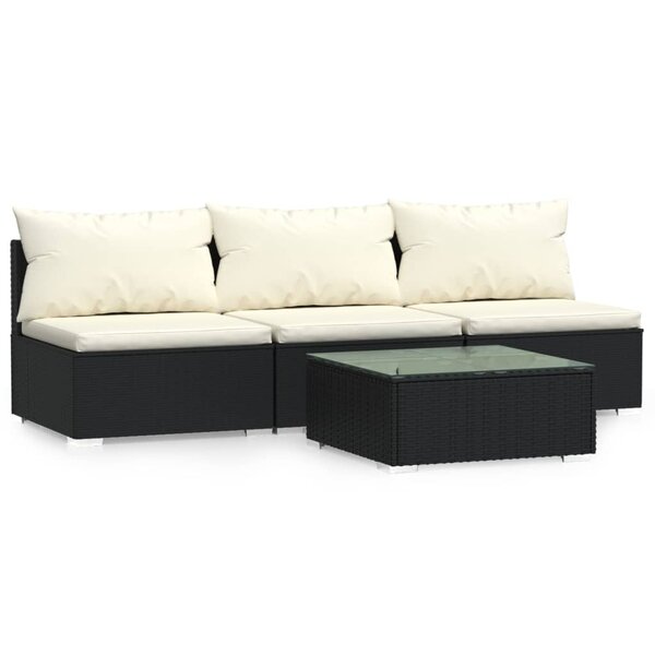 vidaXL Salon de jardin 4 Pièces avec coussins Noir Résine tressée