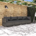 vidaXL Salon de jardin 4 Pièces avec coussins résine tressée gris