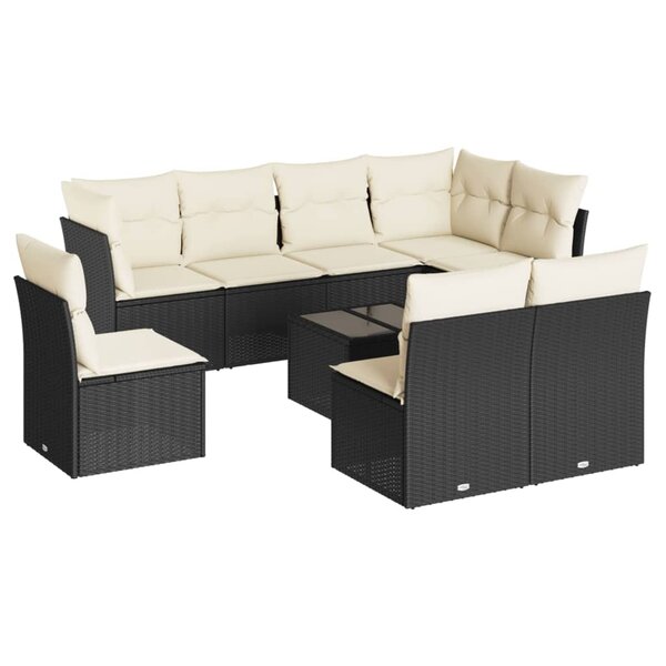 vidaXL Salon de jardin 9 Pièces avec coussins noir résine tressée