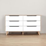 Commode 6 tiroirs - En panneaux de particules - chêne et blanc - 154 x 42 x 86 cm