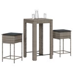 vidaXL Ensemble de bar de jardin 3 Pièces et coussins gris résine tressée