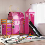 vidaXL Lit superposé avec toboggan et rideaux rose 90x200 cm