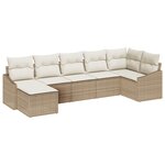 vidaXL Ensemble de salle à manger jardin 7 pièces avec coussins beige en poly rotin