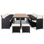 vidaXL Ensemble à manger d'extérieur 15 Pièces avec coussins rotin Noir