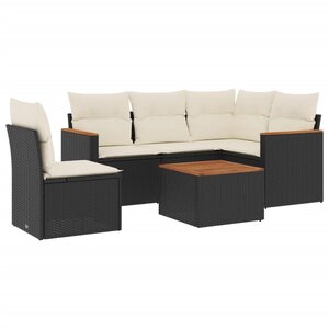 vidaXL Salon de jardin 6 Pièces avec coussins noir résine tressée