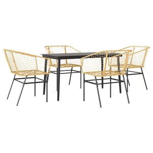 vidaXL Ensemble à manger jardin 5Pièces marron poly rotin verre