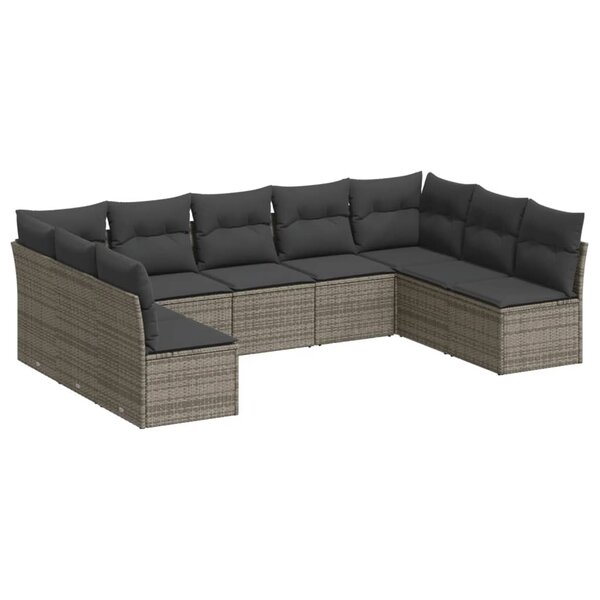vidaXL Salon de jardin 9 Pièces avec coussins gris résine tressée
