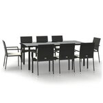 vidaXL Ensemble à manger jardin 9Pièces et coussins noir résine tressée