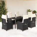 vidaXL Ensemble à manger de jardin coussins 7Pièces Noir Résine tressée