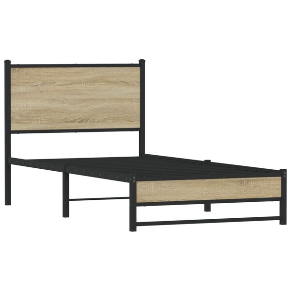 vidaXL Cadre de lit en métal sans matelas chêne sonoma 75x190 cm