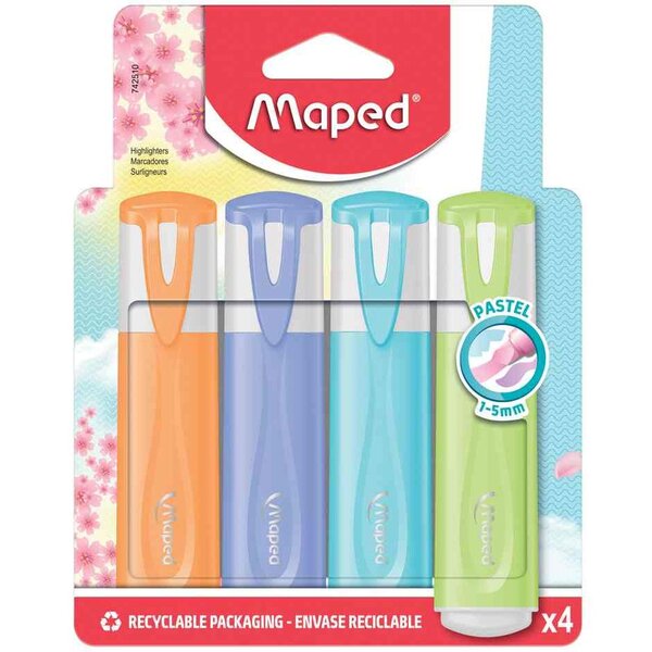 Surligneur FLUO'PEPS PASTEL  blister de 4 MAPED
