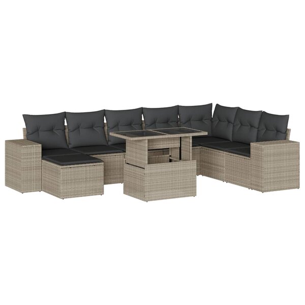 vidaXL Salon de jardin 9 Pièces avec coussins gris clair résine tressée