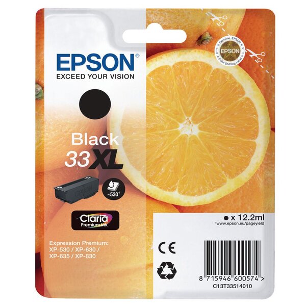 33xl oranges" cartouche d'encre originale grande capacité claria premium (c13t33514012) - noir"