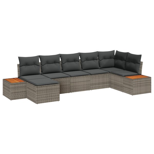 vidaXL Ensemble de canapé jardin 7 pièces avec coussins gris poly rotin acacia