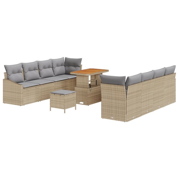 Set de canapé de jardin de 11 pièces avec coussins beige en poly rotin