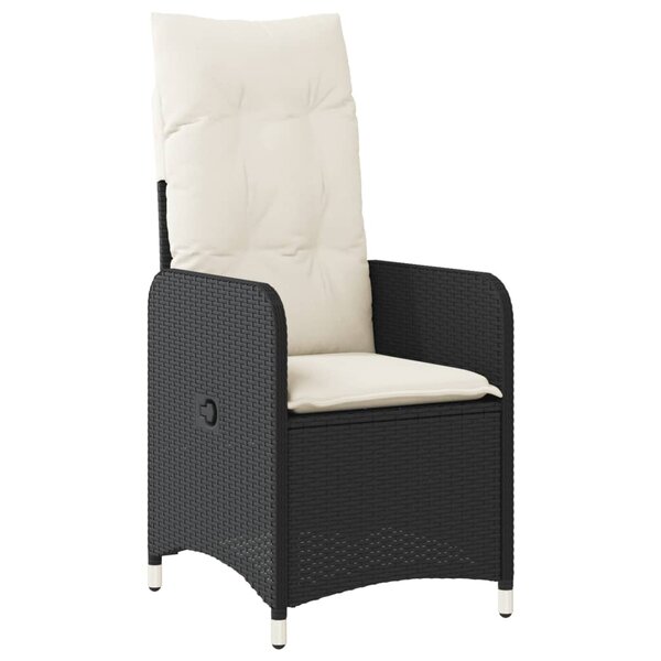 vidaXL Chaise inclinable de jardin avec coussins noir résine tressée