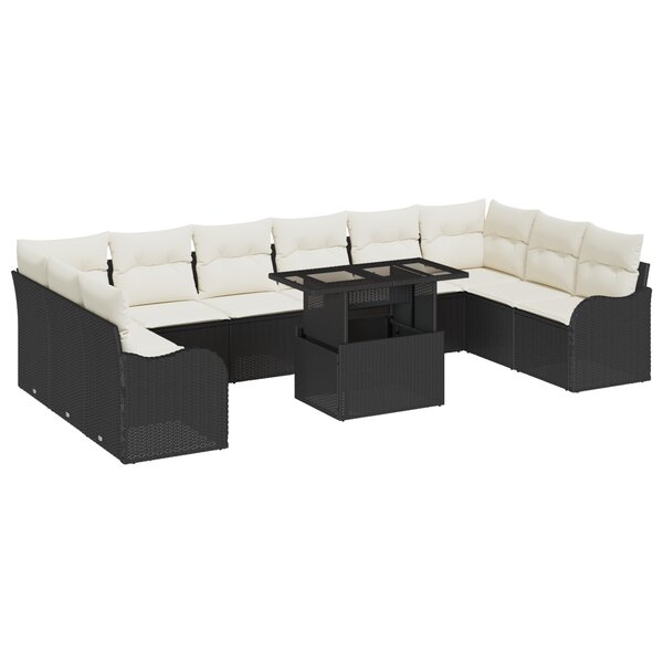 Ensemble de canapé de jardin vidaXL 11 pièces avec coussins en rotin poly noir