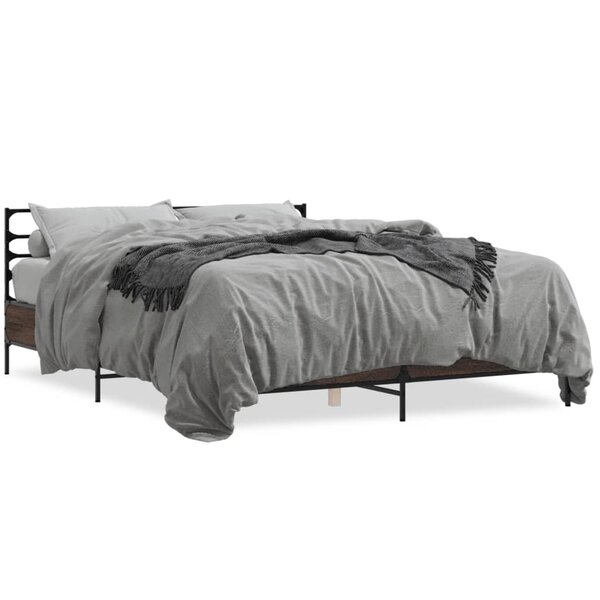 vidaXL Cadre de lit chêne marron 160x200 cm bois d'ingénierie et métal