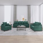 vidaXL Ensemble de canapés 3 Pièces avec coussins Vert foncé Velours