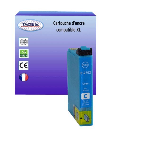 Cartouche Compatible pour Epson WF7610DWF, WF7620DTWF, WF7710DWF, WF7715DWF remplace Epson T2712 / T2702 (27XL) Cyan - T3AZUR
