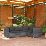 vidaXL Salon de jardin 4 Pièces avec coussins Résine tressée Gris