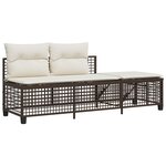 vidaXL Salon de jardin d'angle et coussins 3 Pièces marron résine tressée