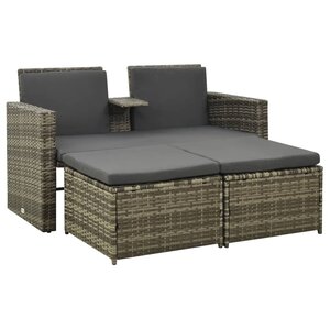 vidaXL Salon de jardin 3 Pièces avec coussins Résine tressée Gris