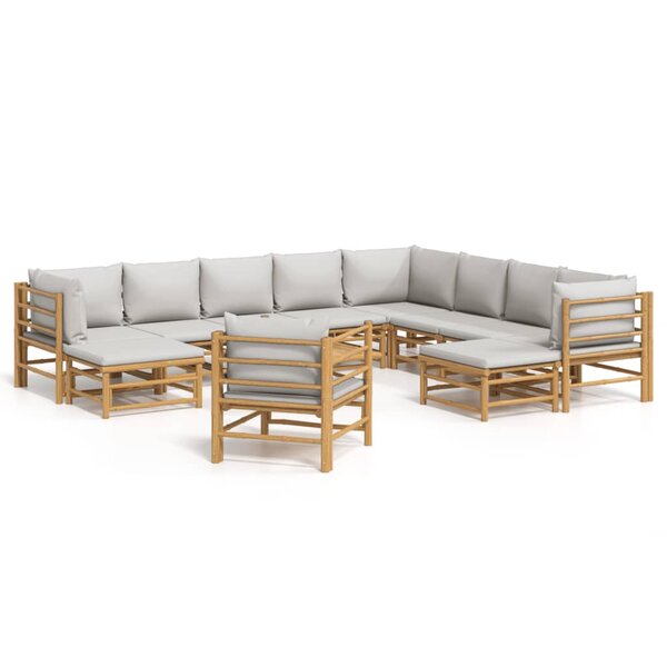 vidaXL Salon de jardin 12 Pièces avec coussins gris clair bambou