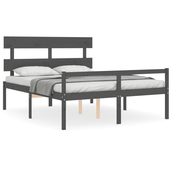 vidaXL Lit pour personne âgée tête de lit gris très grand bois massif