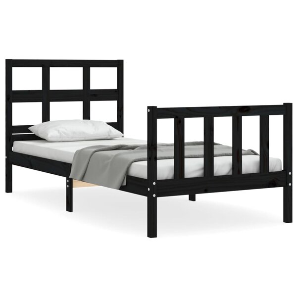 vidaXL Cadre de lit avec tête de lit noir petit simple bois massif