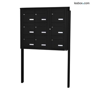 Bloc collectif Leabox 3x3 grade 3 simple face extérieur sur pieds à sceller noir 9005 finition brillante