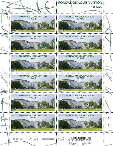 Feuille de 12 timbres - Fondation Louis Vuitton - 10 ans - Lettre Internationale