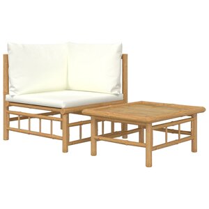 vidaXL Salon de jardin 2 Pièces avec coussins blanc crème bambou