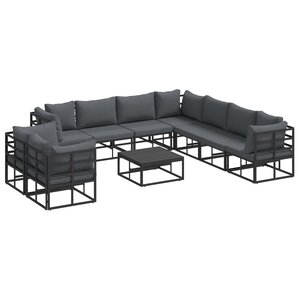 vidaXL Ensemble de canapé de jardin avec coussin 10 Pièces Noir Aluminium
