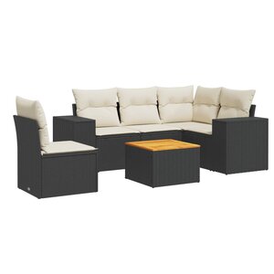 vidaXL Salon de jardin 6 Pièces avec coussins noir résine tressée