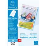 Etui de 100 pochettes perforées ouverte 2 côtés PP lisse 6/100e EXACOMPTA