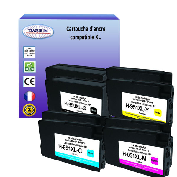 8 Cartouches compatibles avec HP OfficeJet Pro 8610, 8615, 8616, 8620 remplace HP 950XL, HP 951XL  (Noire+Couleur)- T3AZUR