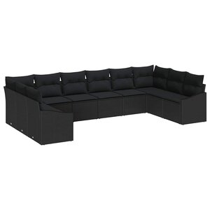 vidaXL Ensemble de canapé de jardin avec coussin 10 Pièces Noir polyrotin