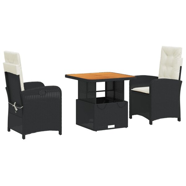vidaXL Ensemble à manger de jardin avec coussins 3 Pièces Noir