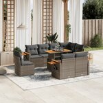 vidaXL Salon de jardin 9 Pièces avec coussins gris résine tressée