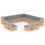 vidaXL Salon de jardin 13 Pièces avec coussins Bois de pin massif