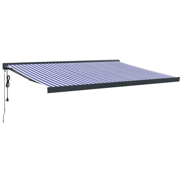 vidaXL Auvent rétractable bleu et blanc 4x3 m tissu et aluminium