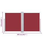 vidaXL Auvent latéral rétractable 170 x 600 cm Rouge