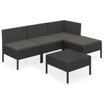 vidaXL Salon de jardin 5 Pièces avec coussins résine tressée noir