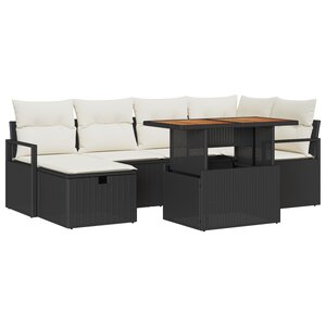 Ensemble de 7 Pièces de Canapés de Jardin avec Coussins Noir Rattan Poly