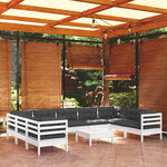 vidaXL Salon de jardin 10 Pièces avec coussins blanc bois de pin