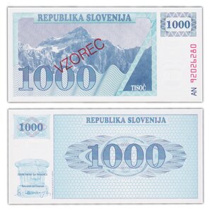 Billet de Collection 1000 tolarjev 1992 Slovenie - Neuf - P9 - Specimen / vzorec